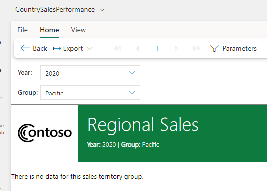 RegionalSales report with no Pacific data rows message