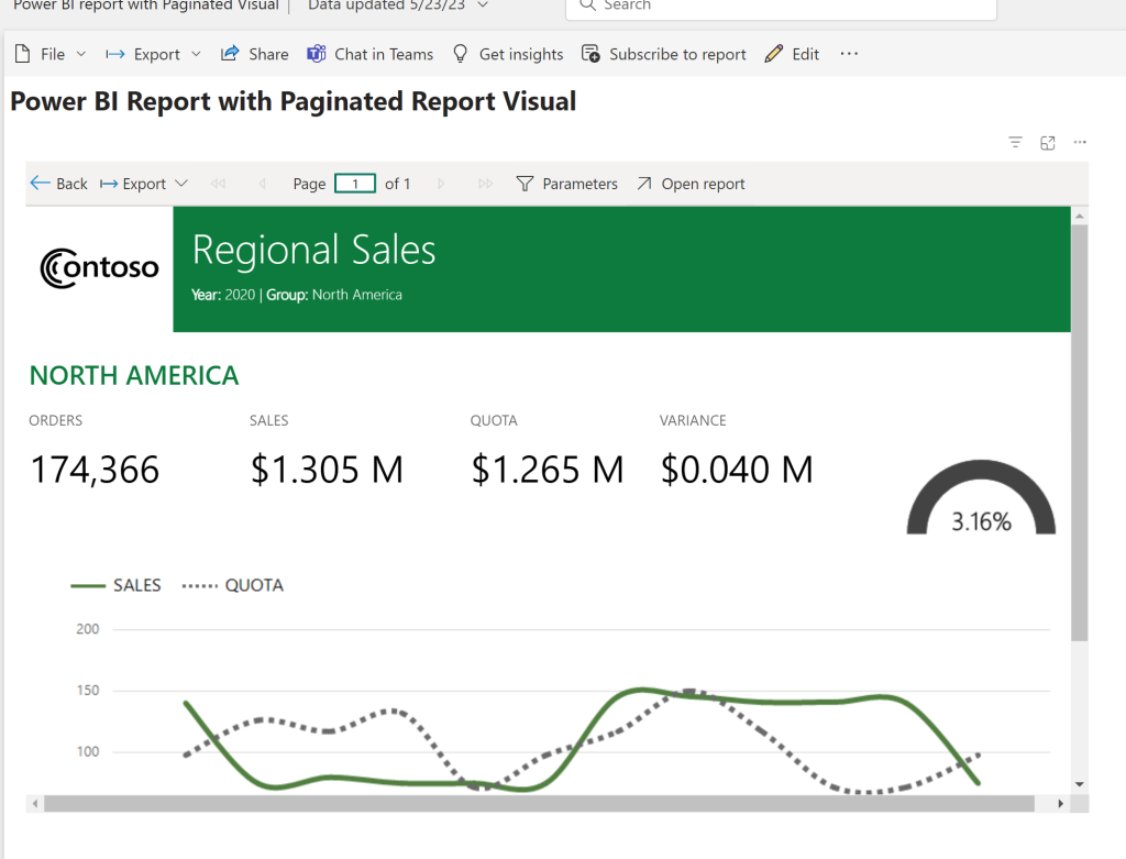 Power BI report using a Paginated report visual with Drillthrough